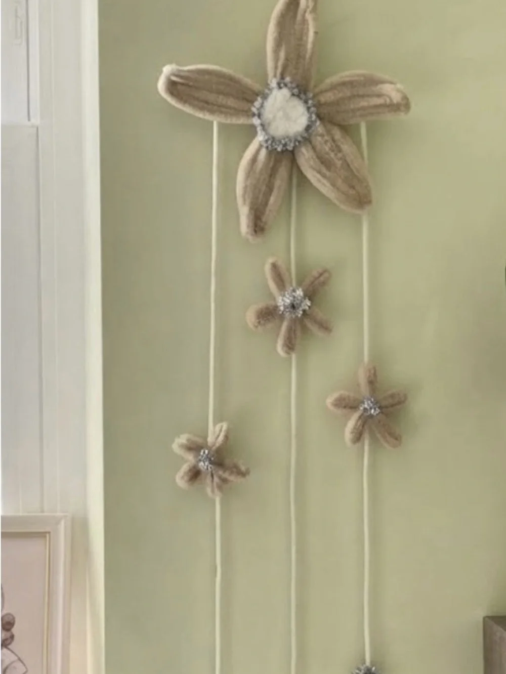 Serene Beige Plush Flower Wall Hanging with Cascading Star Blossoms|Custommade